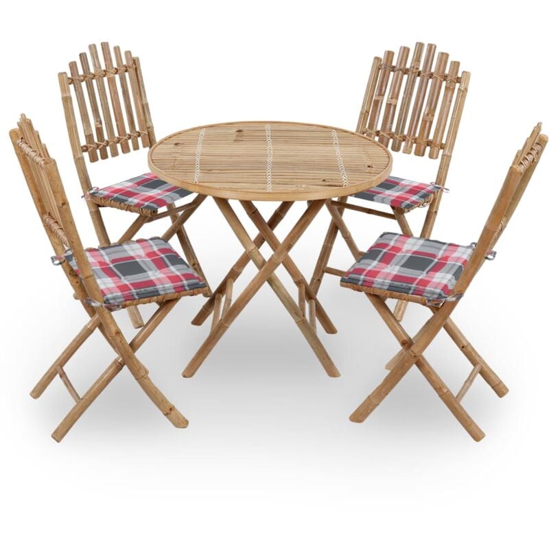

Juego de comedor de jardín plegable 5 piezas bambú con cojines - Marrón - Vidaxl