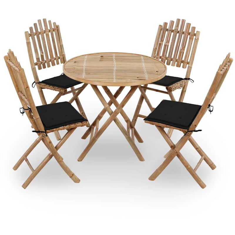 

Juego de comedor de jardín plegable 5 piezas bambú con cojines - Marrón - Vidaxl