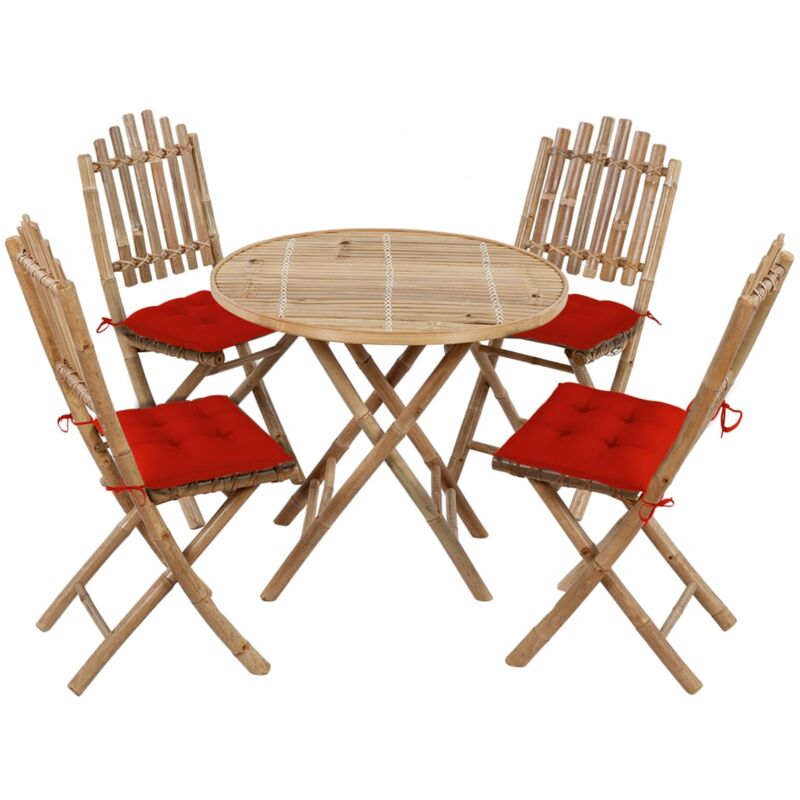 

Juego de comedor de jardín plegable con cojines 5 piezas bambú - Marrón - Vidaxl