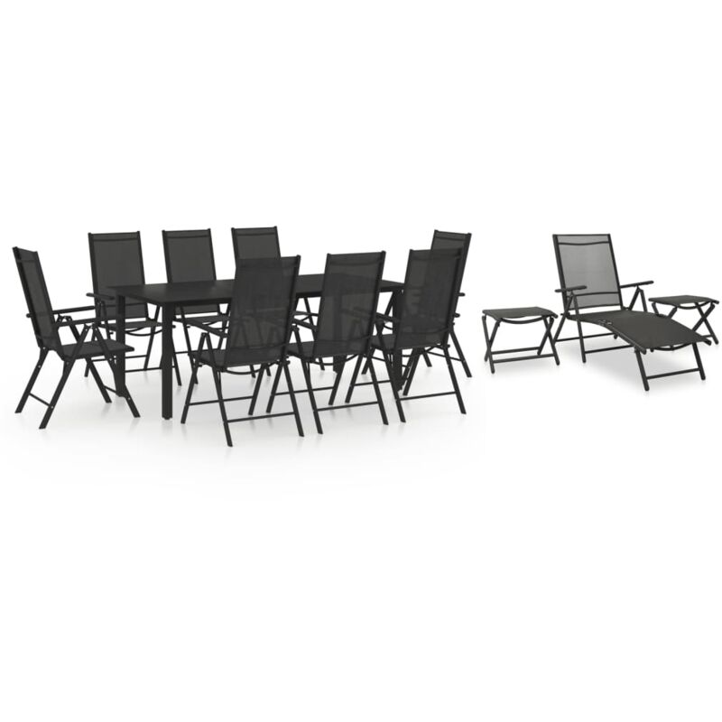 

Juego de comedor de jardín 12 piezas negro - Negro - Vidaxl