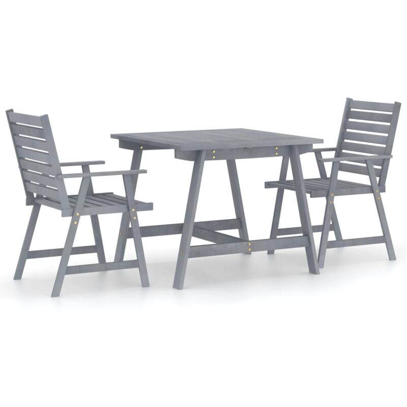 

vidaXL Juego de comedor de jardín 3 pzas madera maciza de acacia gris - Gris