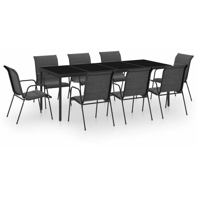 

vidaXL Juego de comedor de jardín 9 piezas de acero negro - Negro