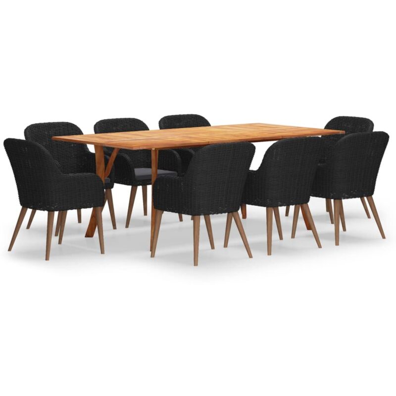 

vidaXL Juego de comedor de jardín de 9 piezas negro - Negro