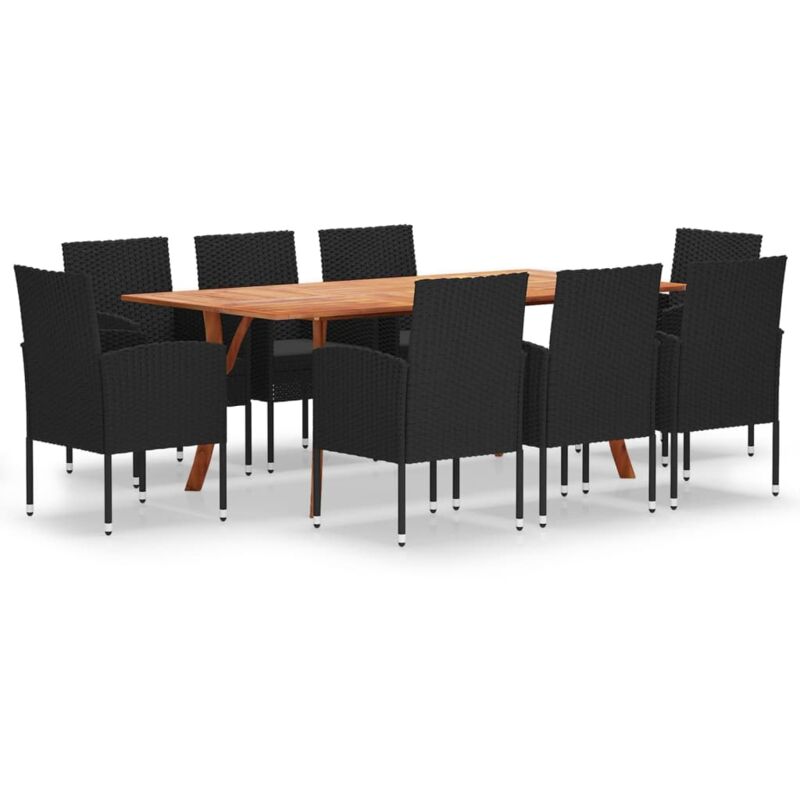 

Juego de comedor de jardín de 9 piezas negro - Negro - Vidaxl