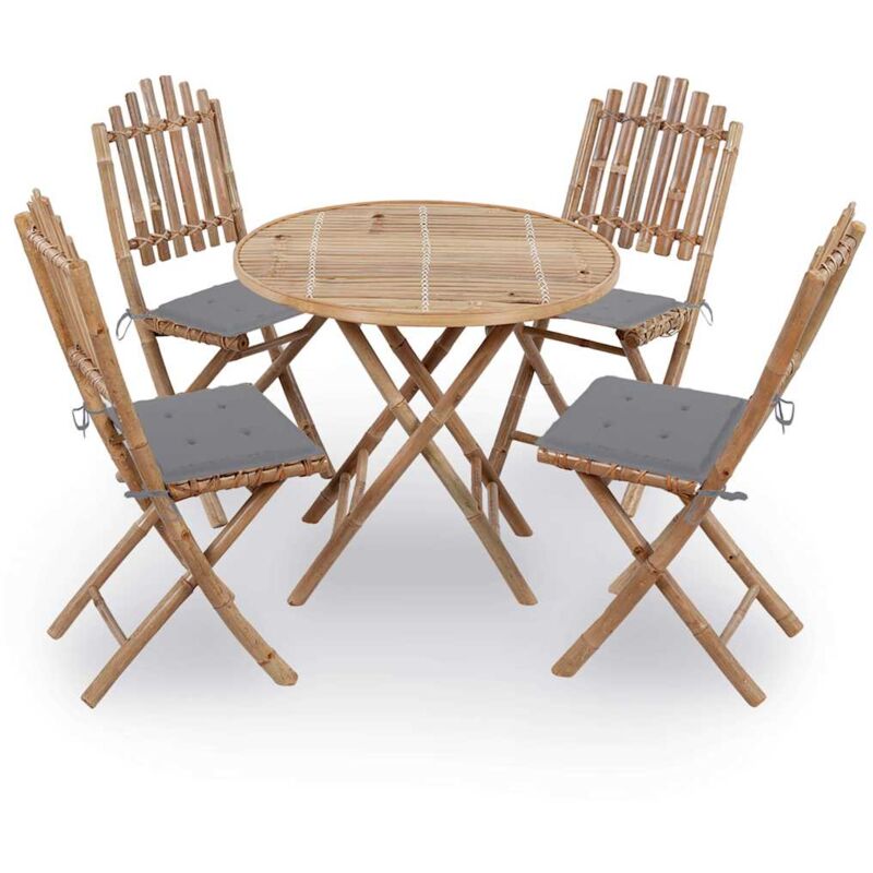 

vidaXL Juego de comedor de jardín plegable 5 piezas bambú con cojines - Marrón