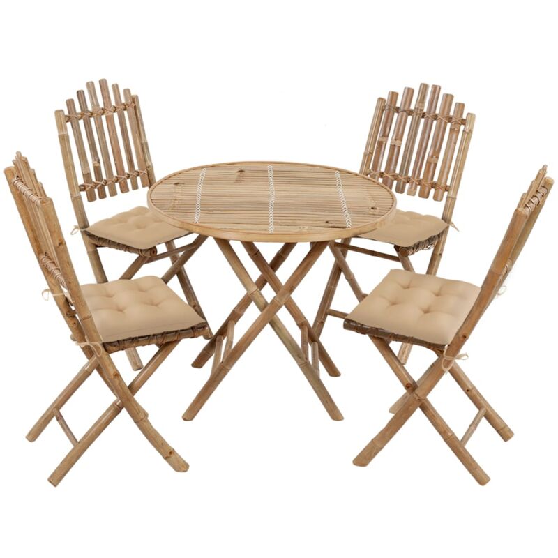 

Juego de comedor de jardín plegable con cojines 5 piezas bambú - Marrón - Vidaxl
