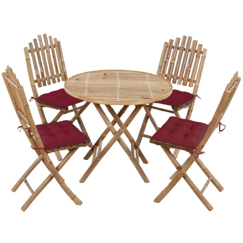 

vidaXL Juego de comedor de jardín plegable con cojines 5 piezas bambú - Marrón