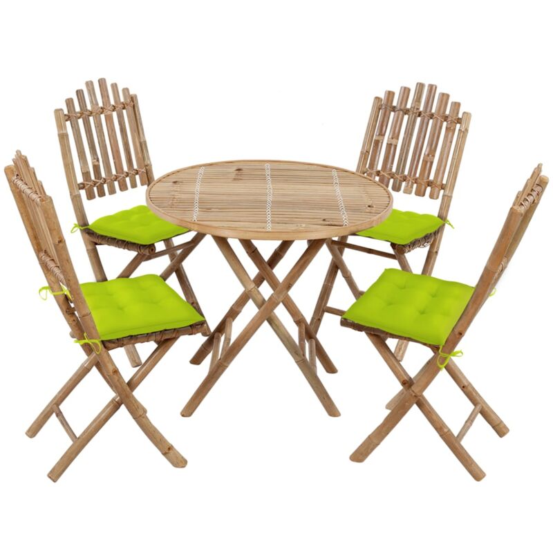 

Juego de comedor de jardín plegable con cojines 5 piezas bambú - Marrón - Vidaxl