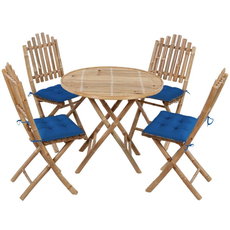 

Juego de comedor de jardín plegable con cojines 5 piezas bambú - Marrón - Vidaxl