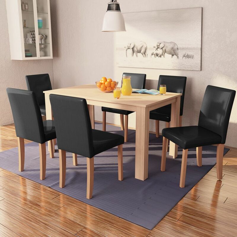 

Conjunto de comedor 7 piezas de roble y cuero artificial negro