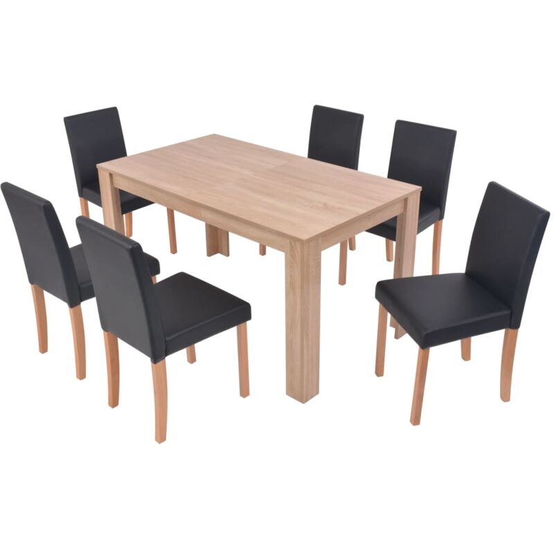 

vidaXL Sillas y Mesa de Comedor 7 Piezas Roble y Cuero Artificial Negro - Marrón