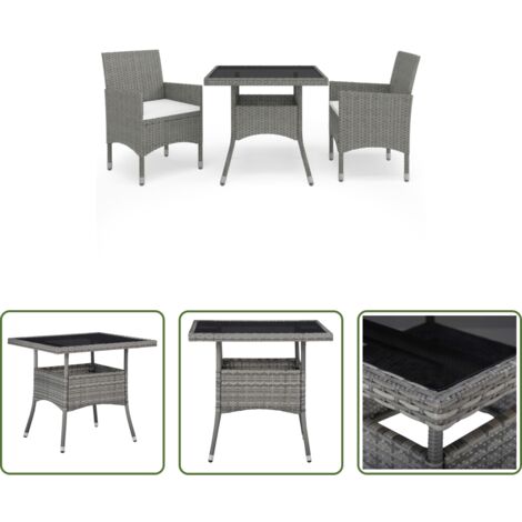 vidaXL Juego de comedor -  Muebles de jardín 3 piezas ratán sintético y vidrio gris
