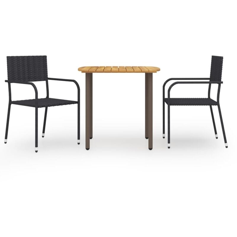 

vidaXL Juego de comedor para jardín 3 piezas ratán sintético negro - Negro