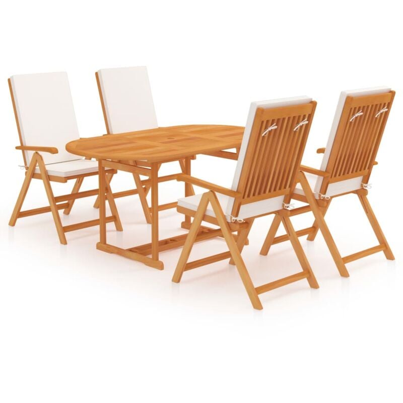 

Juego de comedor para jardín 5 piezas teca maciza y cojines - Marrón - Vidaxl