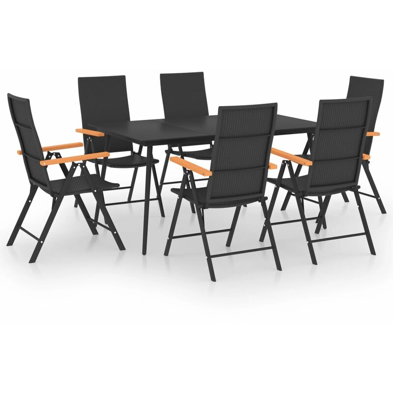 

vidaXL Juego de comedor para jardín 7 piezas negro y marrón - Negro