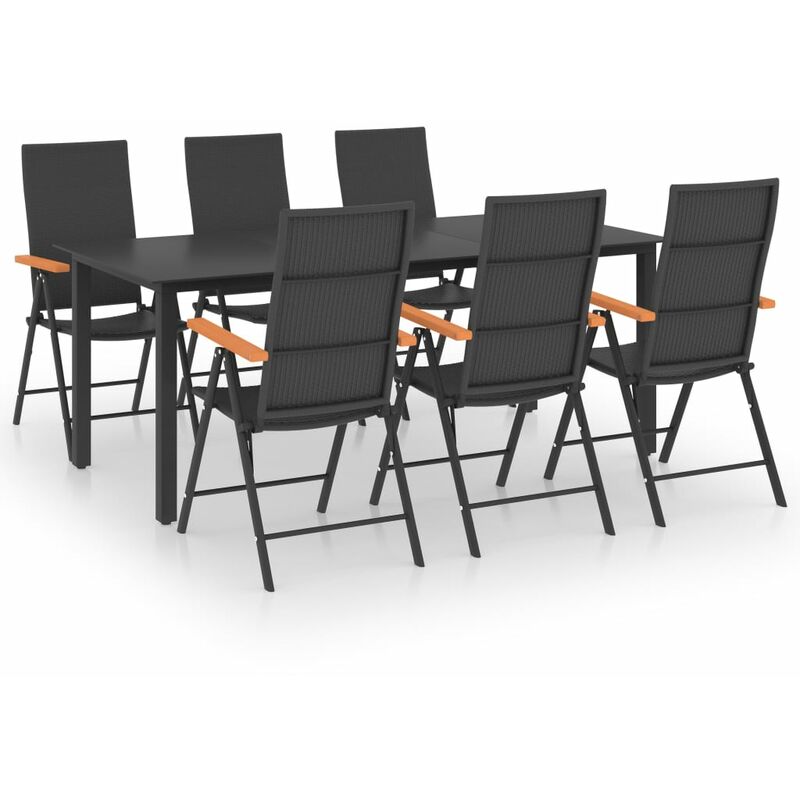 

vidaXL Juego de comedor para jardín 7 piezas negro y marrón - Negro