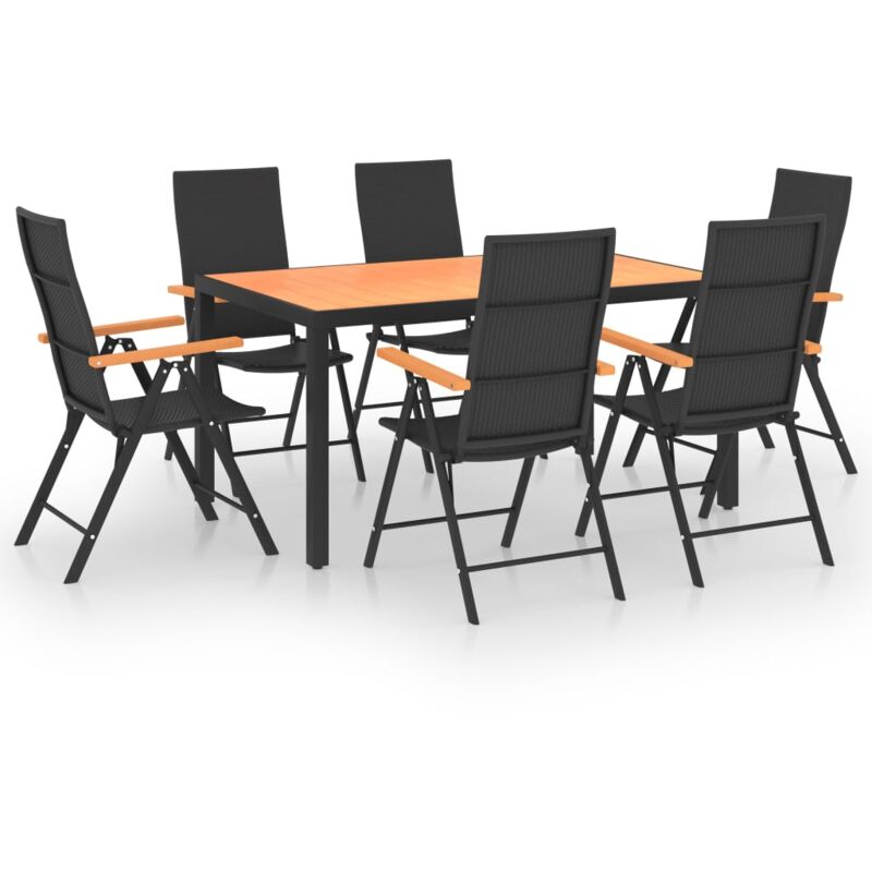 

vidaXL Juego de comedor para jardín 7 piezas negro y marrón - Negro