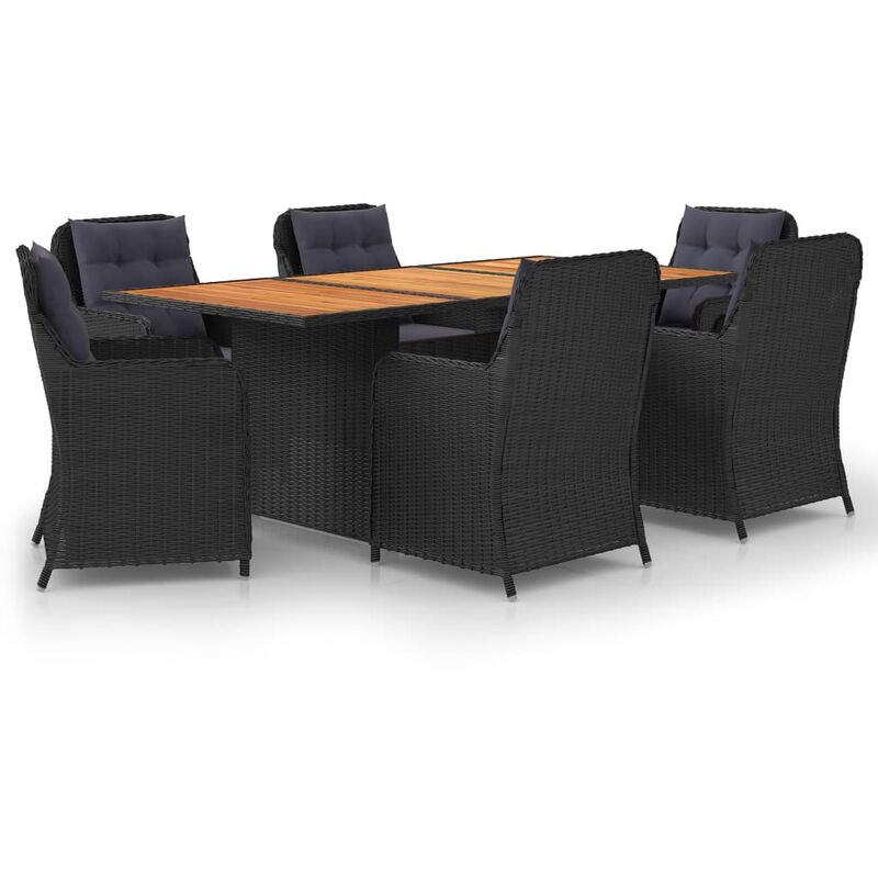 

Juego de comedor para jardín 7 piezas ratán sintético negro - Negro - Vidaxl