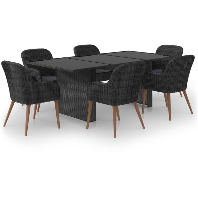 

Juego de comedor para jardín 7 piezas ratán sintético negro - Negro - Vidaxl