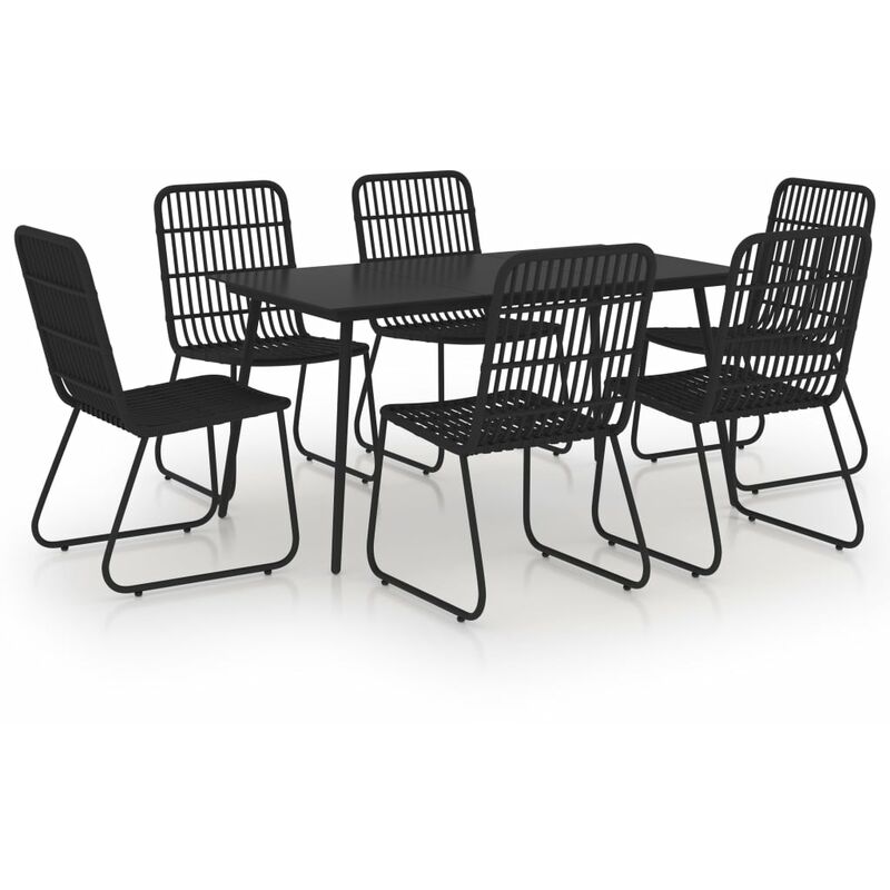 

vidaXL Juego de comedor para jardín 7 piezas ratán sintético y vidrio - Negro