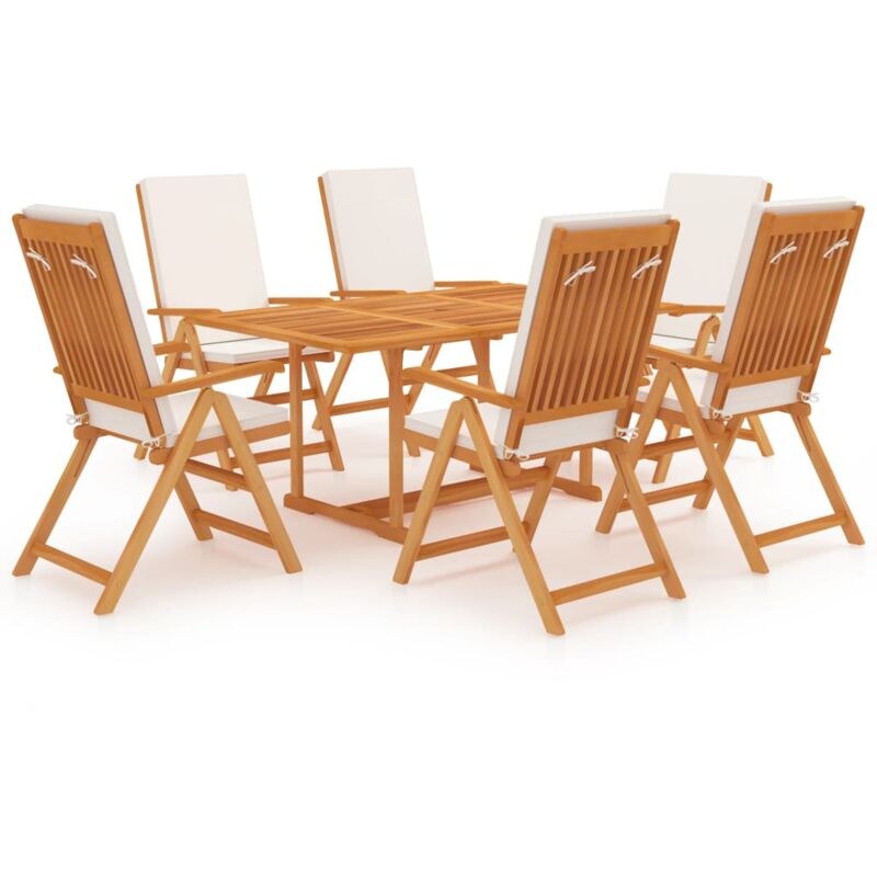 

Juego de comedor para jardín 7 piezas teca maciza y cojines - Marrón - Vidaxl