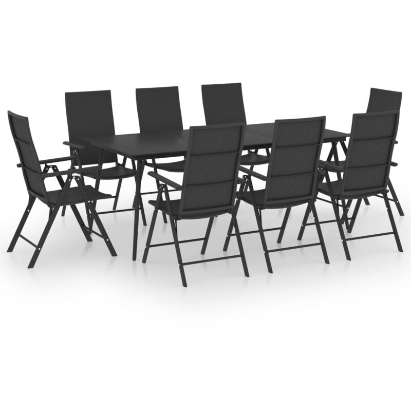 

vidaXL Juego de comedor para jardín 9 piezas negro - Negro