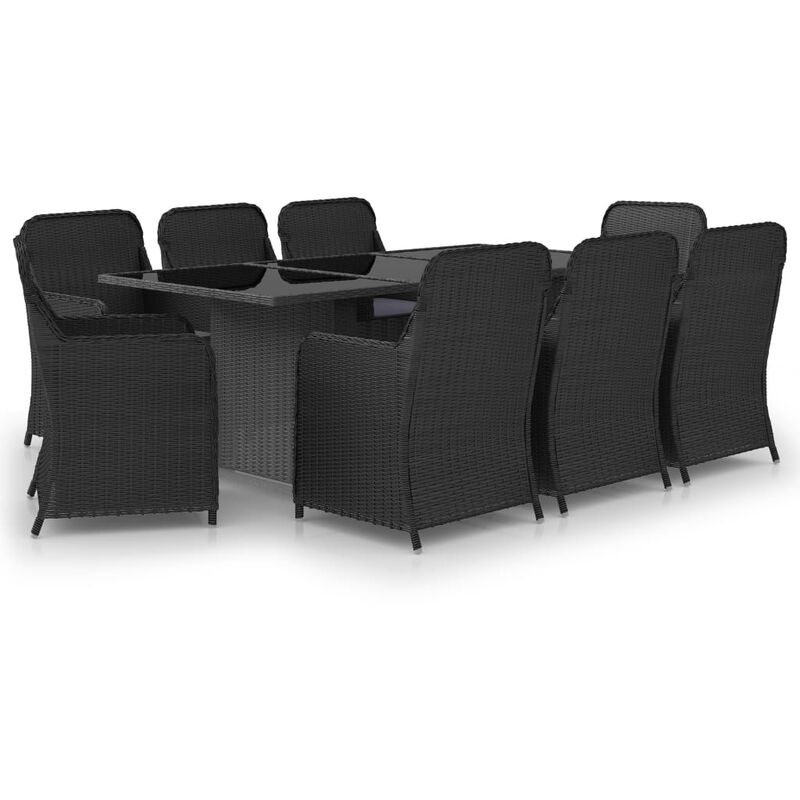 

Juego de comedor para jardín 9 piezas ratán sintético negro - Negro - Vidaxl
