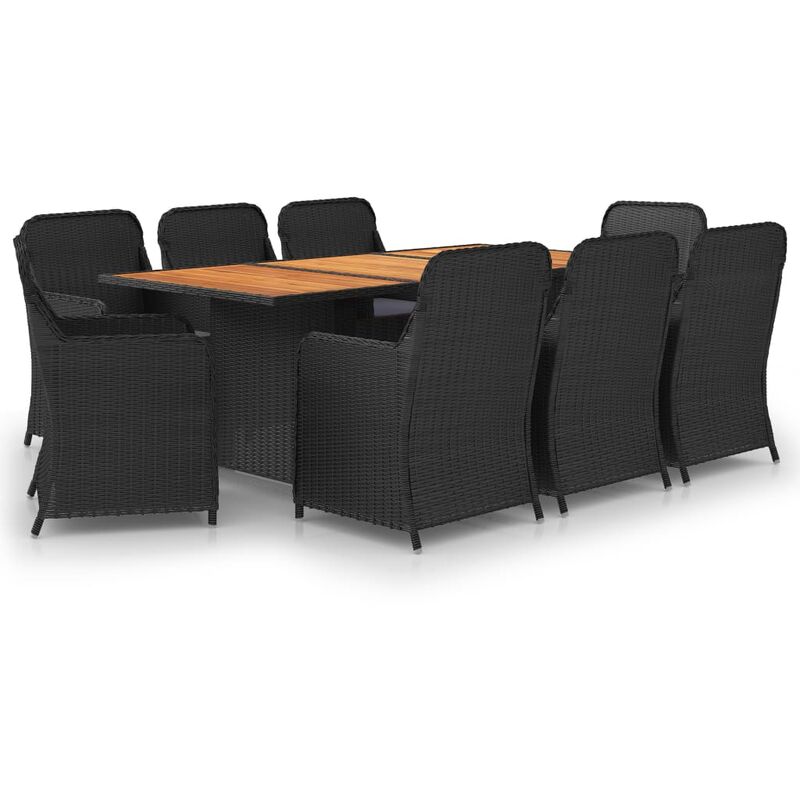 

Juego de comedor para jardín 9 piezas ratán sintético negro - Negro - Vidaxl