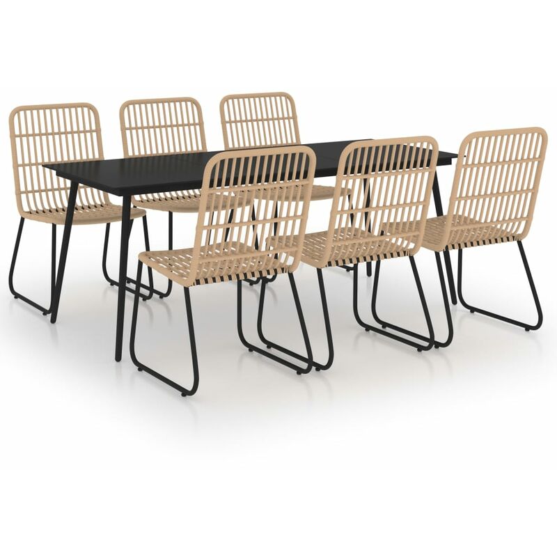

vidaXL Juego de comedor para jardín 7 piezas ratán sintético y vidrio - Marrón