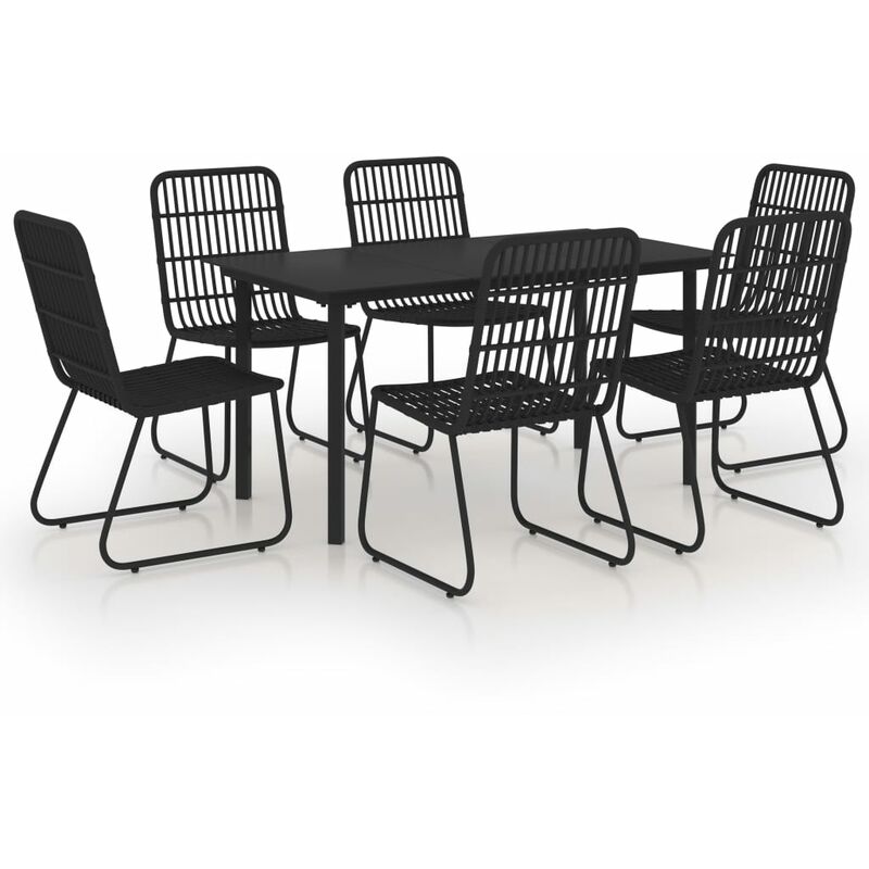 

Juego de comedor para jardín 7 piezas ratán sintético y vidrio - Negro - Vidaxl