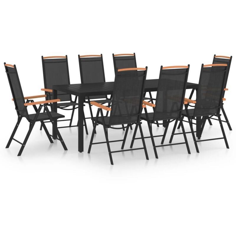 

Juego de comedor para jardín 9 piezas aluminio negro - Negro - Vidaxl