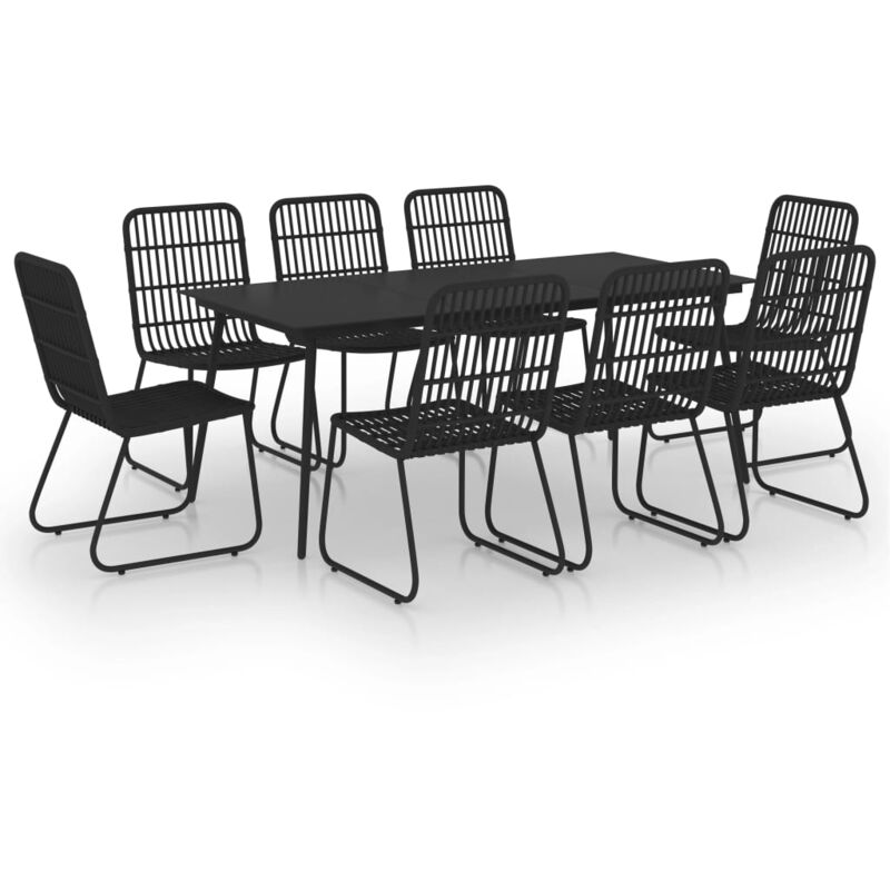 

vidaXL Juego de comedor para jardín 9 piezas ratán sintético y vidrio - Negro
