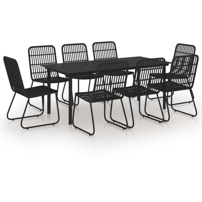 

Juego de comedor para jardín 9 piezas ratán sintético y vidrio - Negro - Vidaxl