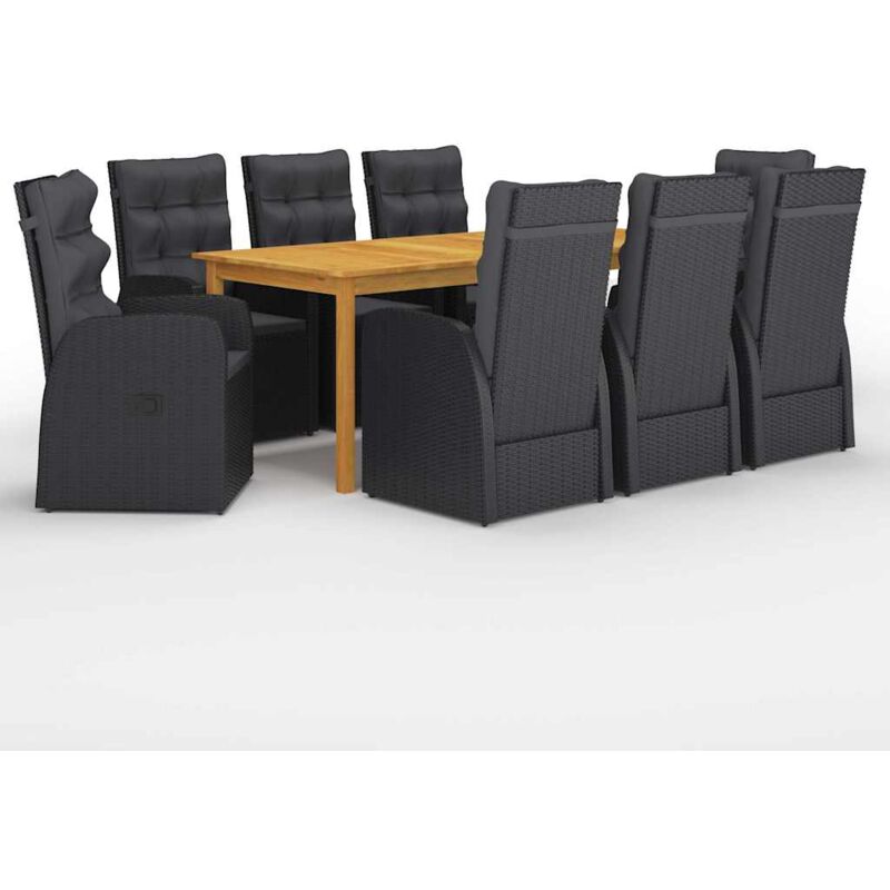 

Juego de comedor para jardín de 9 piezas negro - Negro - Vidaxl
