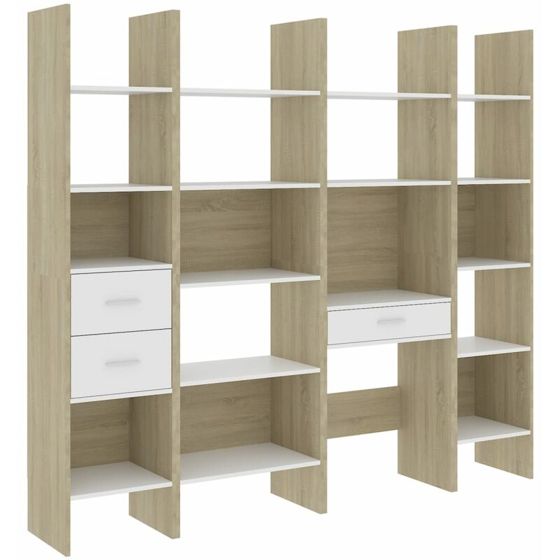 

vidaXL Juego de estanterías 4 piezas aglomerado blanco y roble Sonoma - Blanco