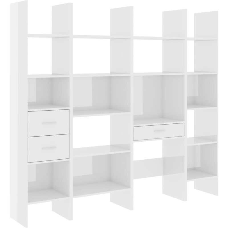 

vidaXL Juego de estanterías 4 piezas aglomerado blanco brillante - Blanco