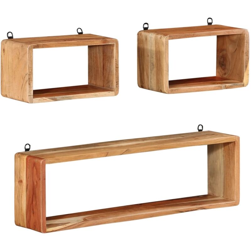 

vidaXL Juego de estantes cubo de pared 3 pzas madera maciza de acacia - Marrón
