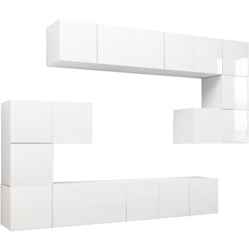 

Juego de mueble para TV 10 piezas aglomerado blanco brillante - Blanco - Vidaxl