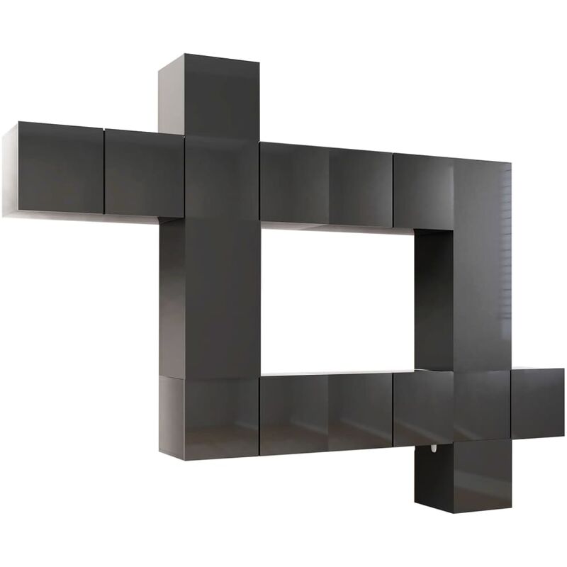

Juego de mueble para TV de 10 piezas aglomerado gris brillante - Gris - Vidaxl