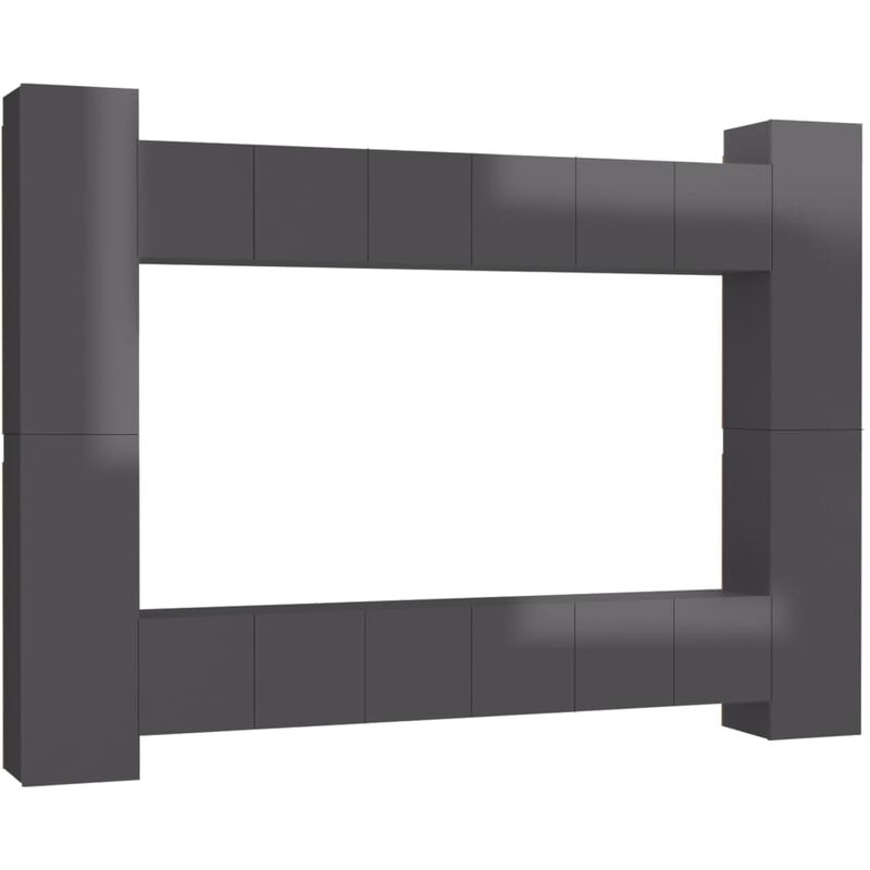 

Juego de mueble para TV de 10 piezas aglomerado gris brillante - Gris - Vidaxl