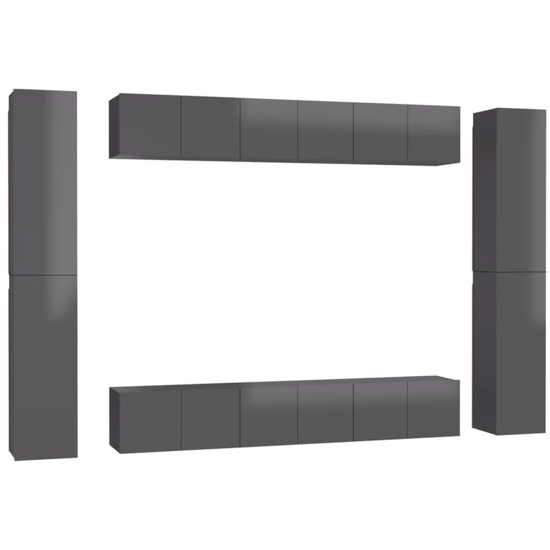 

Juego de mueble para TV de 10 piezas aglomerado gris brillante - Gris - Vidaxl