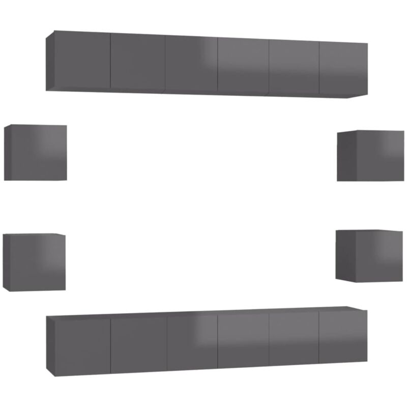 

Juego de mueble para TV de 10 piezas aglomerado gris brillante - Gris - Vidaxl