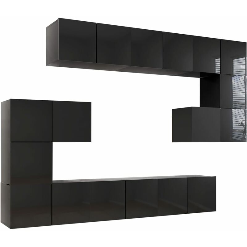 

Juego de mueble para TV de 10 piezas aglomerado negro brillante - Negro - Vidaxl