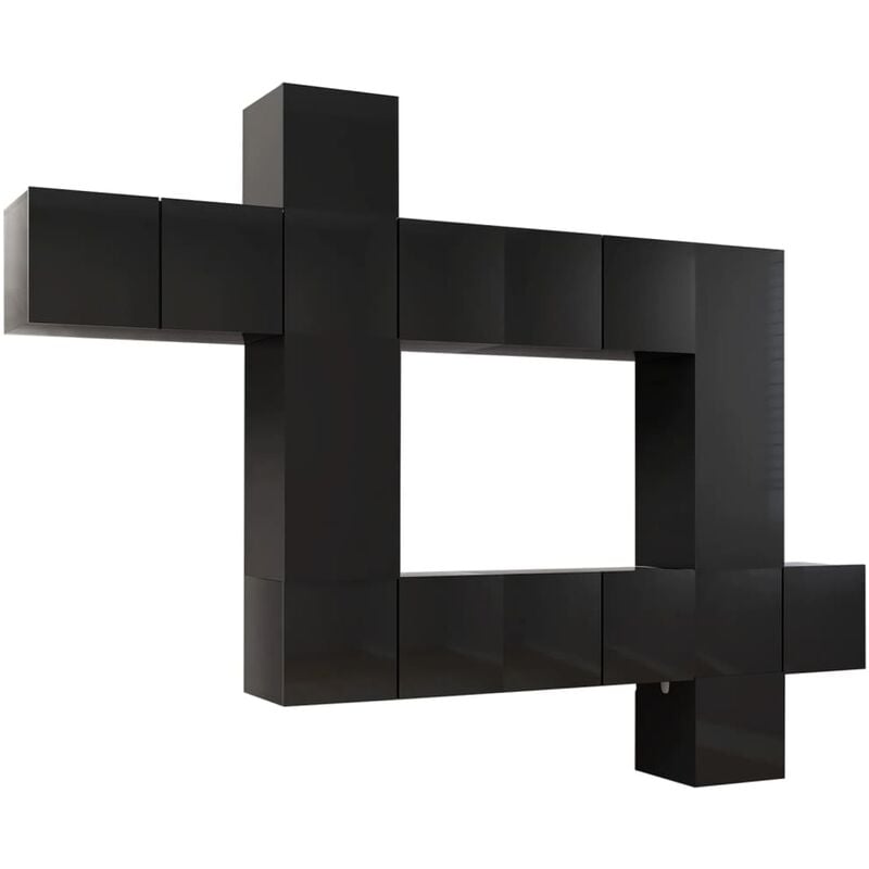

Juego de mueble para TV de 10 piezas aglomerado negro brillante - Negro - Vidaxl