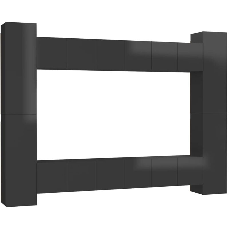 

Juego de mueble para TV de 10 piezas aglomerado negro brillante - Negro - Vidaxl