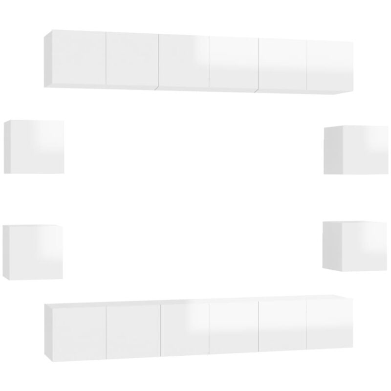 

Vidaxl - Juego de mueble para TV de 10 pzas aglomerado blanco brillante - Blanco