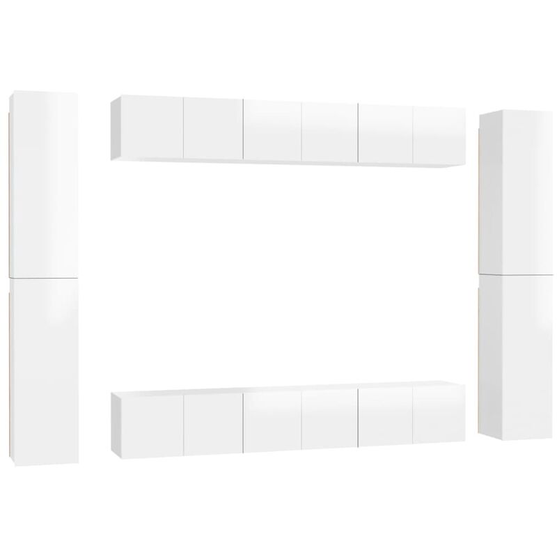

Juego de mueble para TV de 10 pzas aglomerado blanco brillante - Blanco - Vidaxl