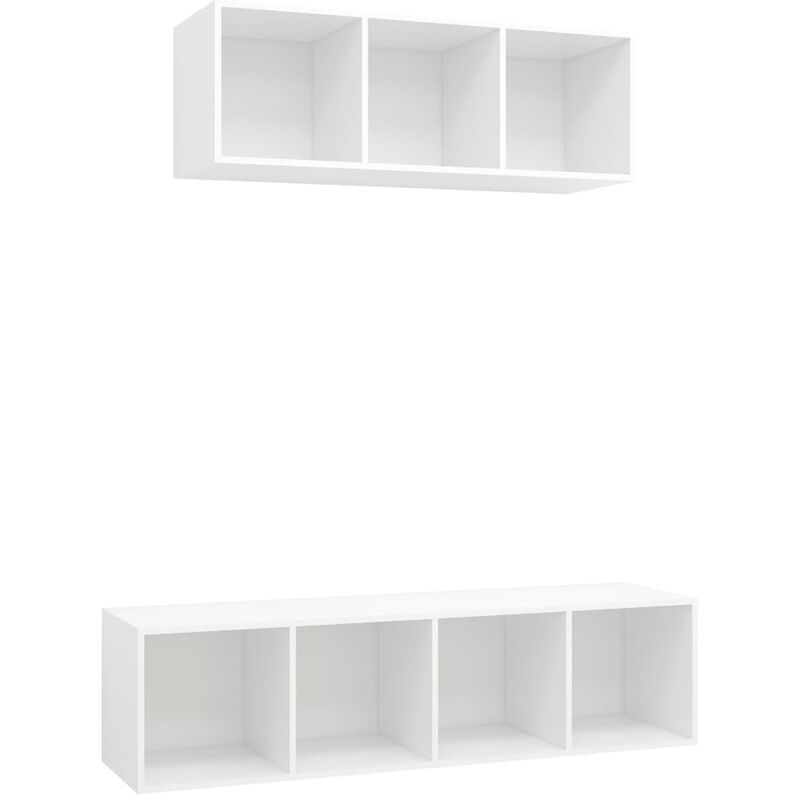 

vidaXL Juego de mueble para TV de 2 piezas aglomerado blanco brillante - Blanco