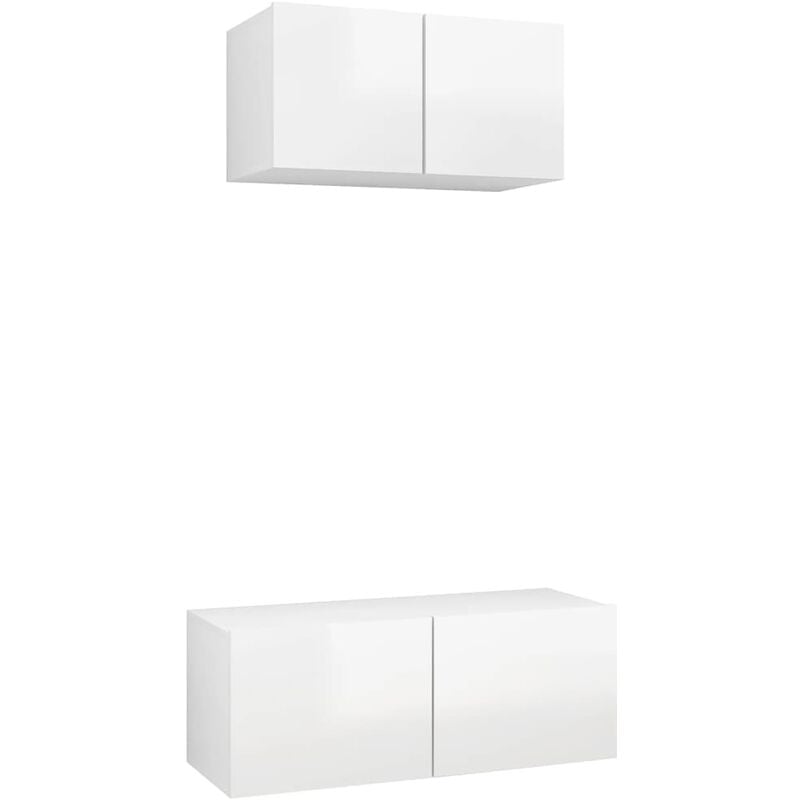 

vidaXL Juego de mueble para TV de 2 piezas aglomerado blanco brillante - Blanco