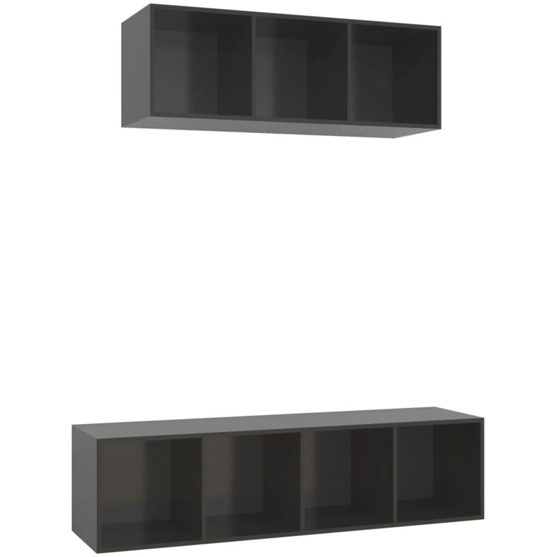 

vidaXL Juego de mueble para TV de 2 piezas aglomerado gris brillante - Gris